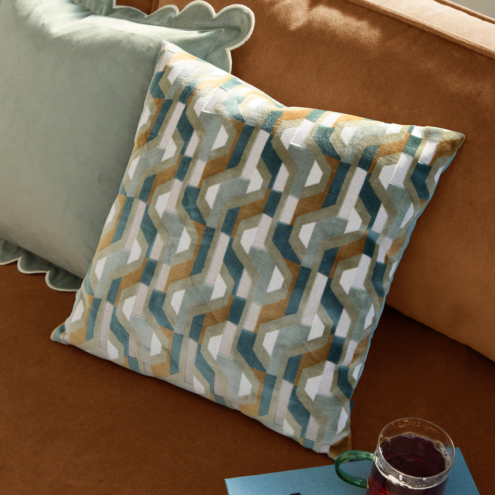 Geometric Green Cushions - Metro Prism Velvet Cushion Cover Green Furn