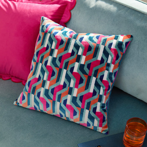 Geometric Multi Cushions - Metro Prism Velvet Cushion Cover Multicolour Furn