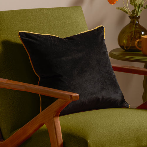 Plain Black Cushions - Meridian Velvet Cushion Cover Black/Gold Furn