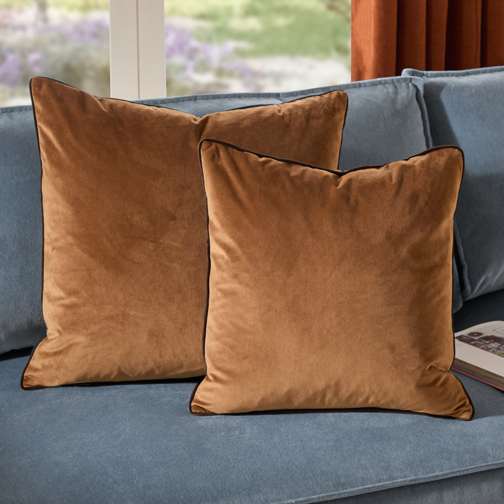 Meridian Velvet Cushion Caramel/Chocolate