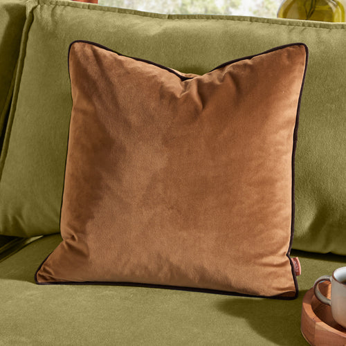Plain Brown Cushions - Meridian Velvet Cushion Cover Caramel/Chocolate Furn