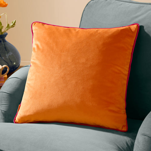 Plain Orange Cushions - Meridian Velvet Cushion Cover Clementine/Hot Pink Furn