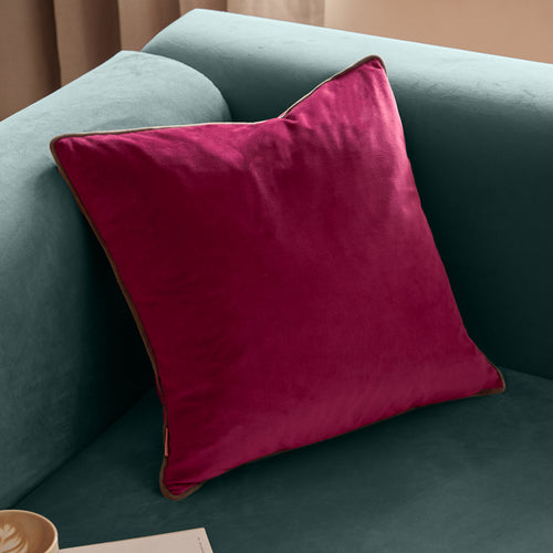 Plain Red Cushions - Meridian Velvet Cushion Cover Cranberry/Mocha Furn