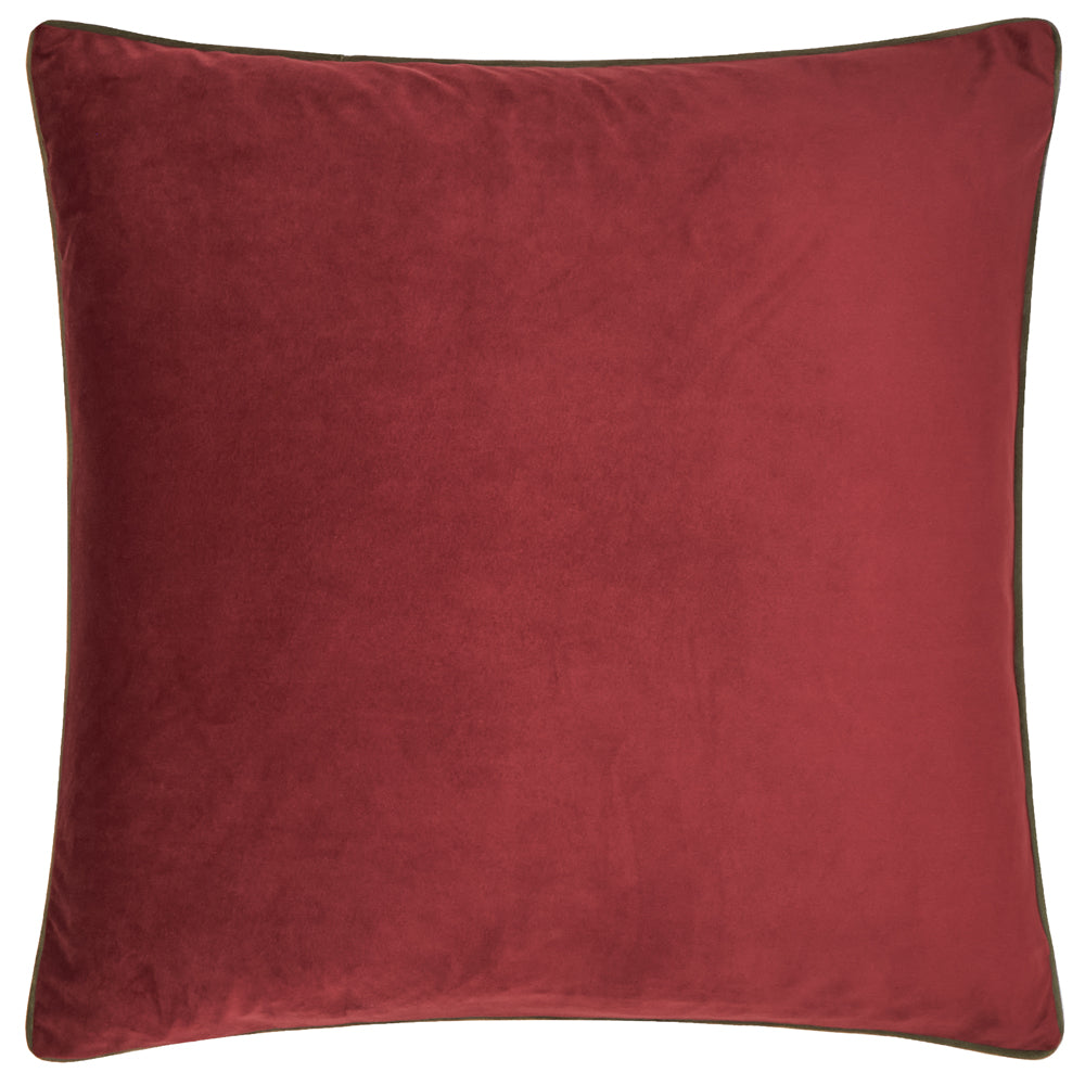 Plain Red Cushions - Meridian Velvet Cushion Cover Dark Red/Fir Green Furn