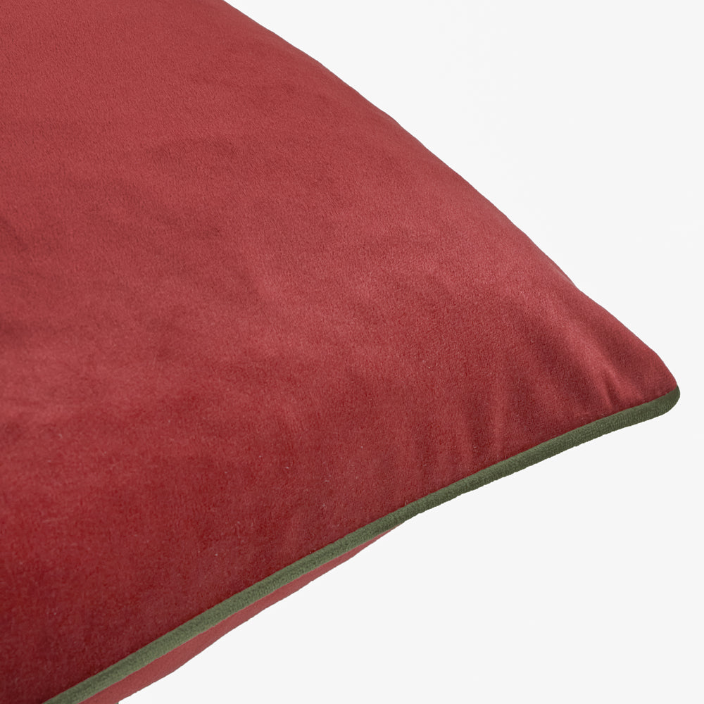Meridian Velvet Cushion Dark Red/Fir Green