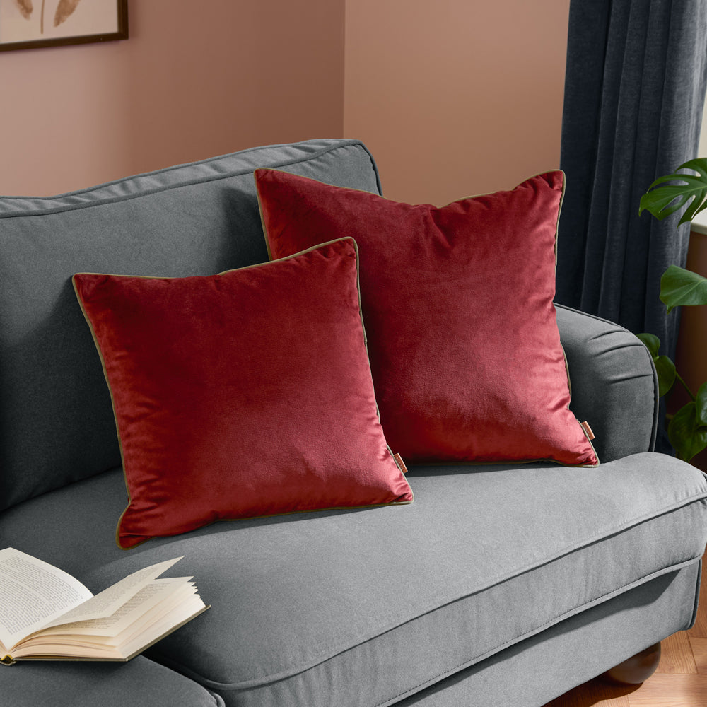 Meridian Velvet Cushion Dark Red/Fir Green