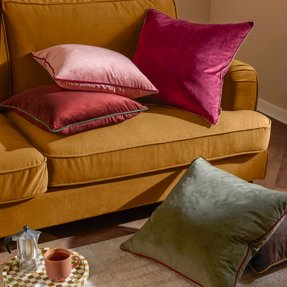 Meridian Velvet Cushion Dark Red/Fir Green