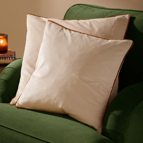 Meridian Velvet Cushion Ecru/Ginger