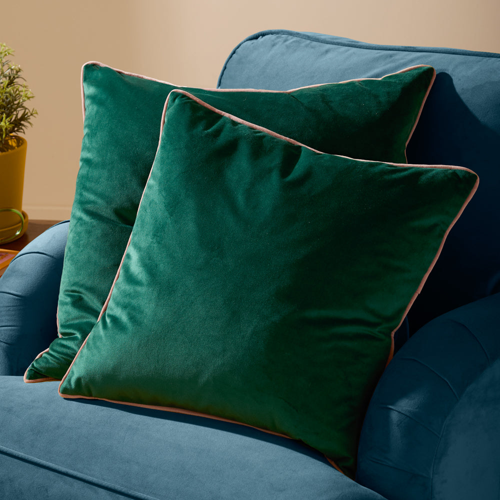Meridian Velvet Cushion Emerald/Blush