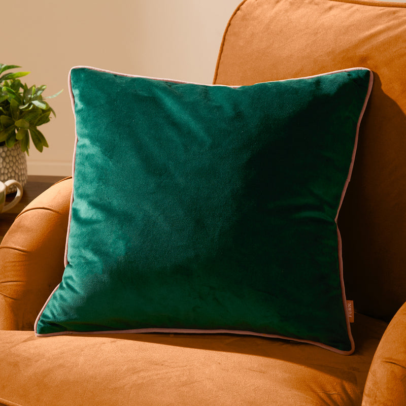 Plain Green Cushions - Meridian Velvet Cushion Cover Emerald/Blush Furn