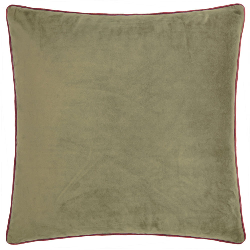 Plain Green Cushions - Meridian Velvet Cushion Cover Fir Green/Dark Red Furn