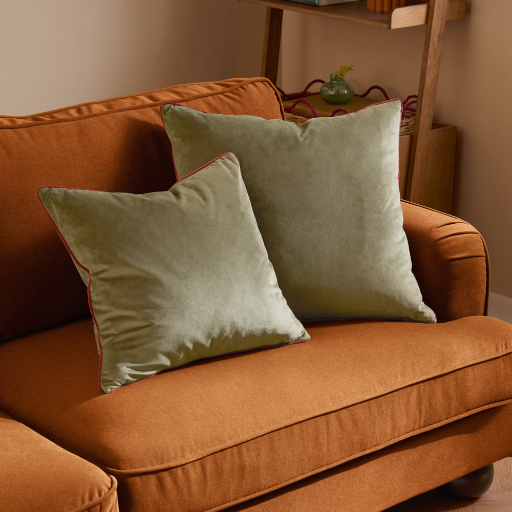 Meridian Velvet Cushion Fir Green/Dark Red