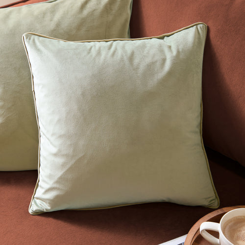 Plain Green Cushions - Meridian Velvet Cushion Cover Green/Sage Furn