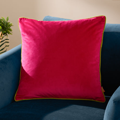 Plain Pink Cushions - Meridian Velvet Cushion Cover Hot Pink/Lime Furn