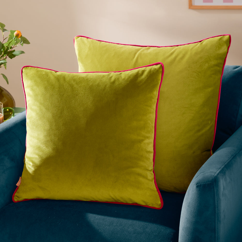 Meridian Velvet Cushion Lime/Hot Pink