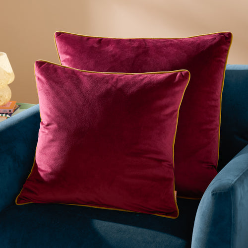 Meridian Velvet Cushion Maroon/Moss