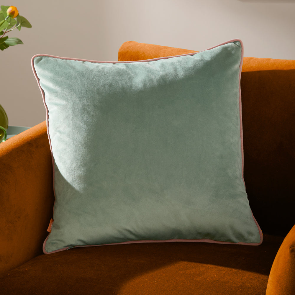 Plain Blue Cushions - Meridian Velvet Cushion Cover Mineral/Blush Furn