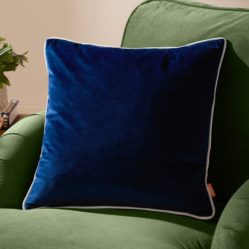 Plain Blue Cushions - Meridian Velvet Cushion Cover Navy/Silver Furn