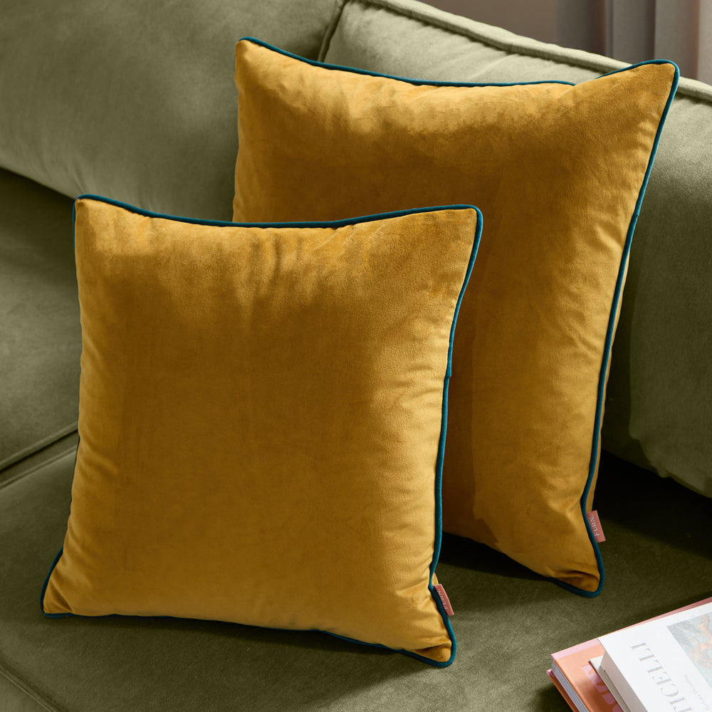 Meridian Velvet Cushion Ochre/Teal