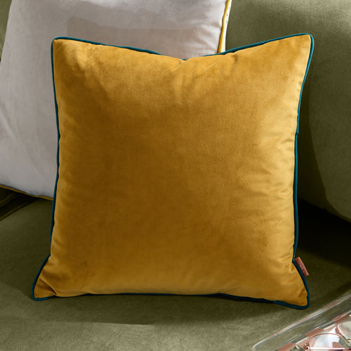 Plain Blue Cushions - Meridian Velvet Cushion Cover Ochre/Teal Furn