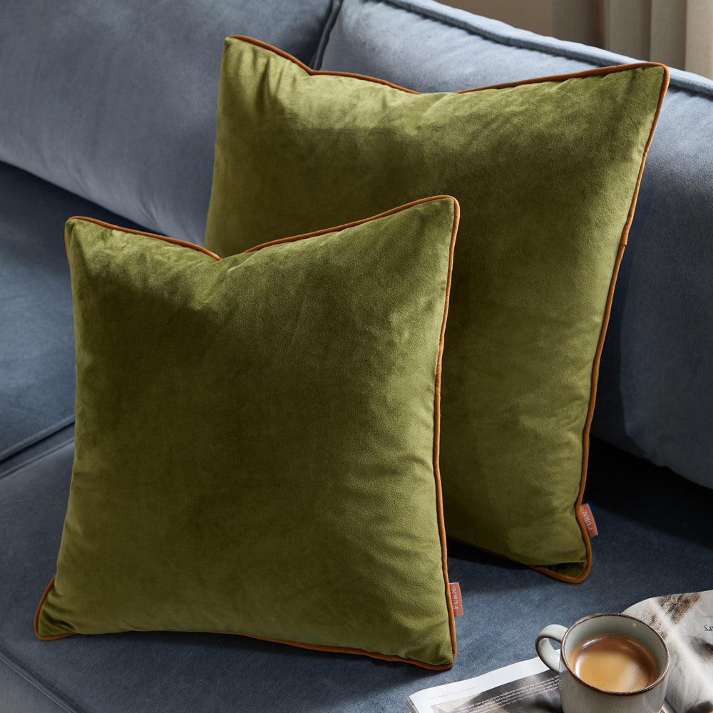 Meridian Velvet Cushion Olive/Ginger