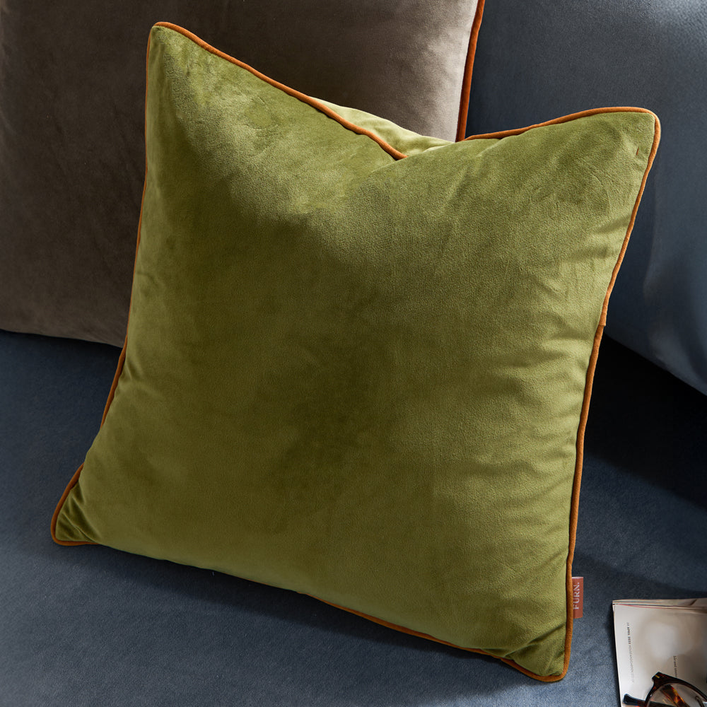 Meridian Green Velvet Cushion Cover | Olive/Ginger Cushions | Furn