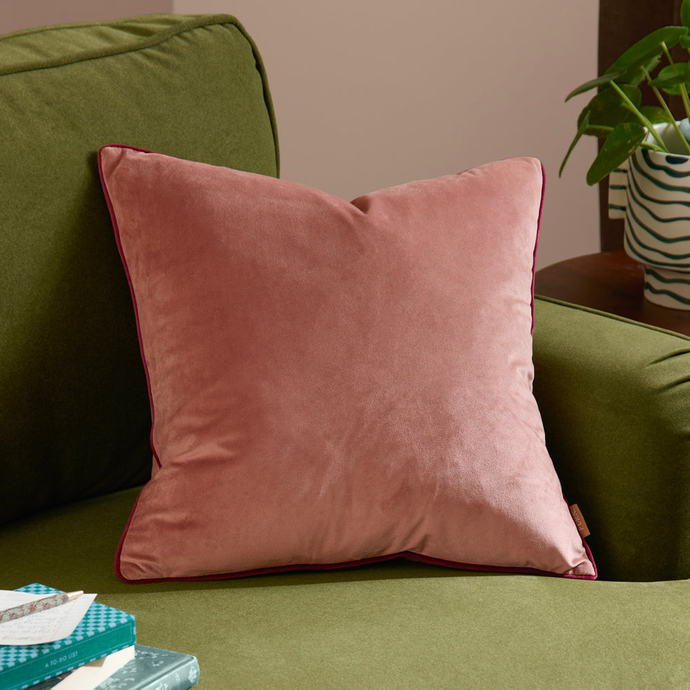 Plain Pink Cushions - Meridian Velvet Cushion Cover Slipper/Burgundy Furn