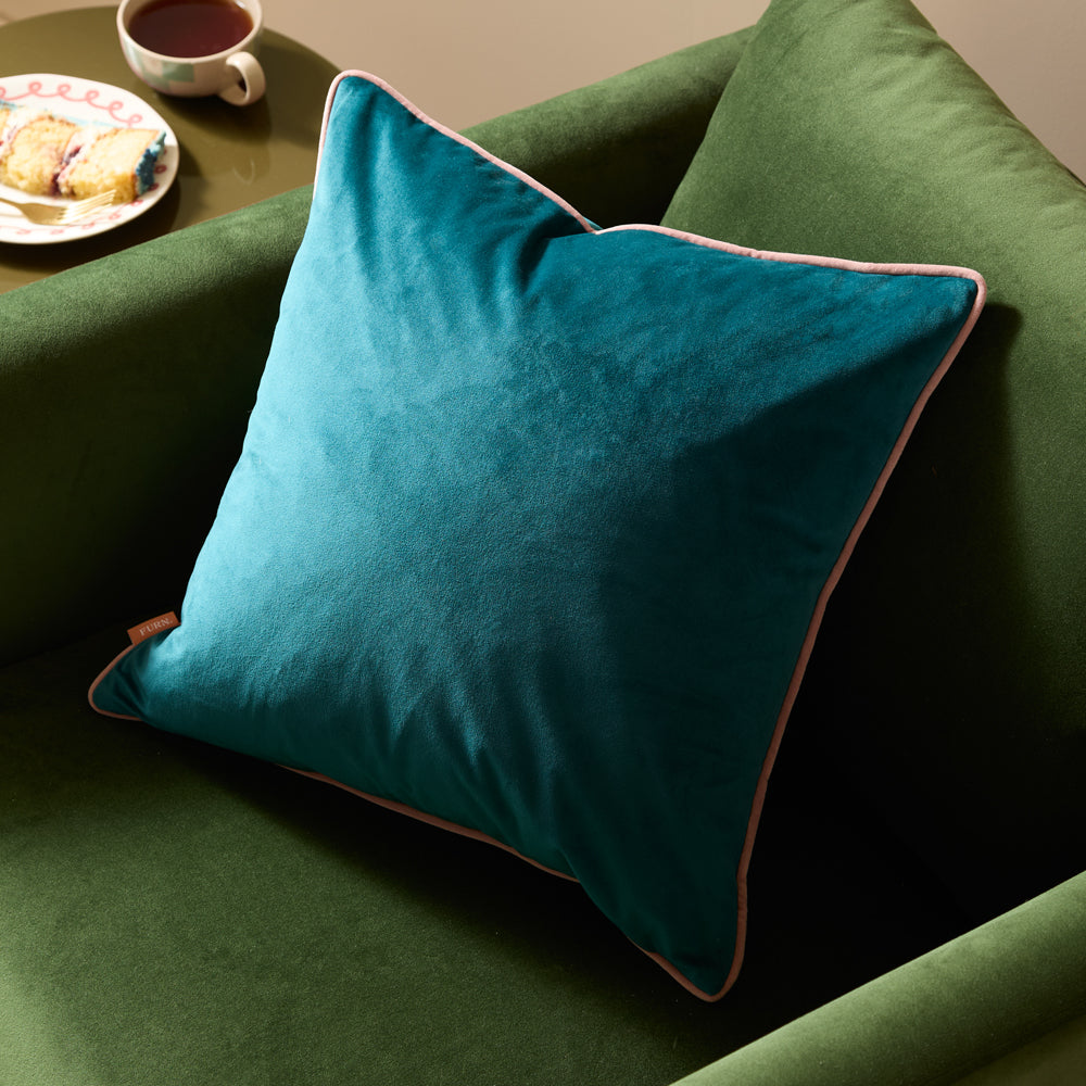 Meridian Blue Velvet Cushion Cover | Teal/Blush Cushions | Furn