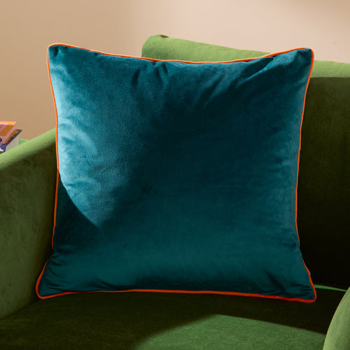 Plain Blue Cushions - Meridian Velvet Cushion Cover Teal/Clementine Furn