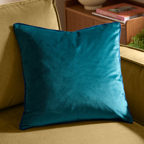 Plain Blue Cushions - Meridian Velvet Cushion Cover Teal/Navy Furn