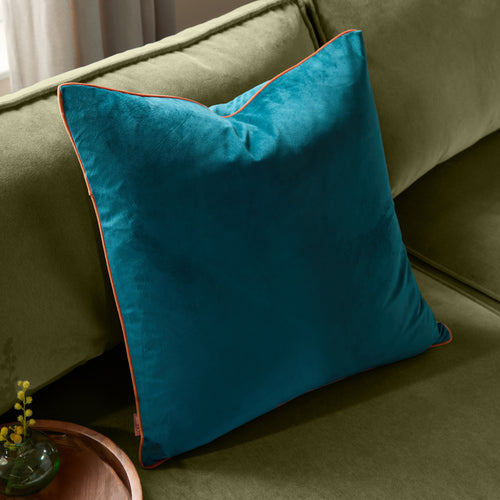 Plain Blue Cushions - Meridian Velvet Cushion Cover Teal/Tiger Furn