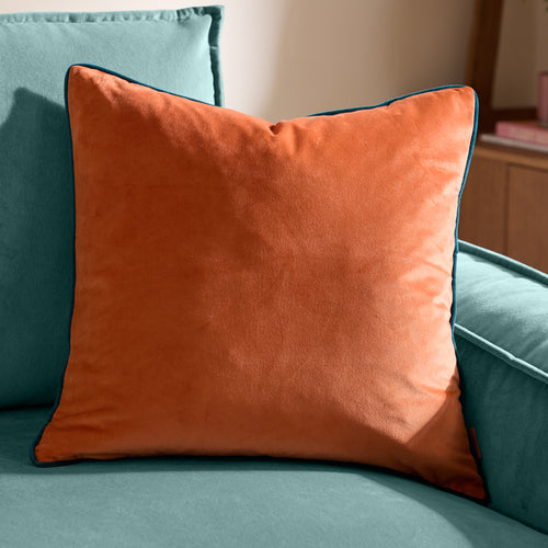 Plain Orange Cushions - Meridian Velvet Cushion Cover Tiger/Teal Furn