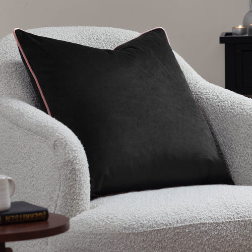 Plain Black Cushions - Meridian Velvet Cushion Cover Black/Blush Paoletti