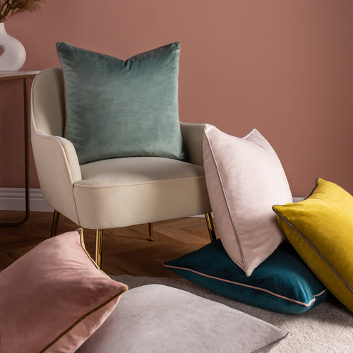 Plain Pink Cushions - Meridian Velvet Cushion Cover Blush/Grey Paoletti
