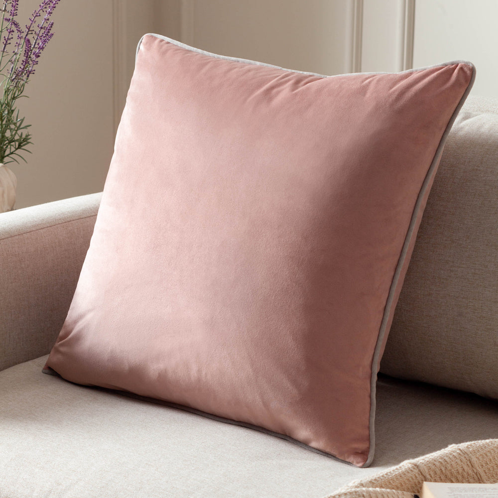 Meridian Pink Velvet Cushion Cover Blush Grey Cushions Paoletti furn