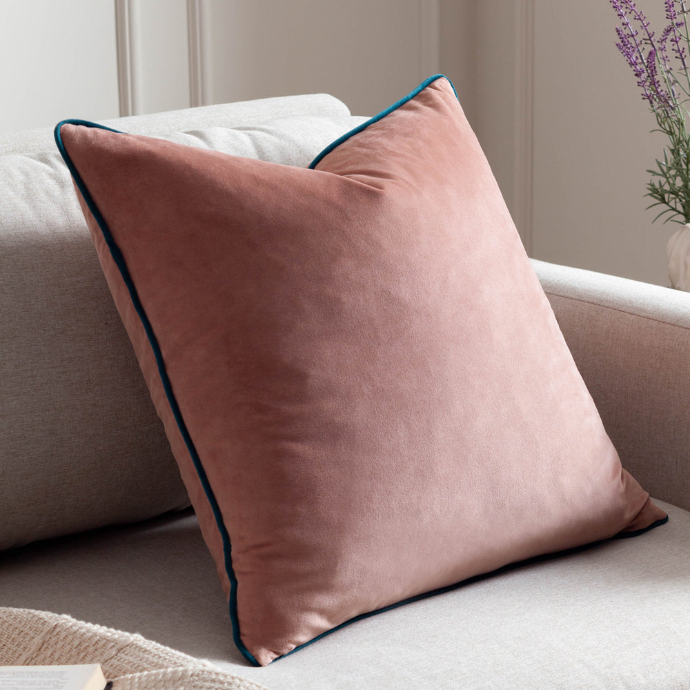 Meridian Pink Velvet Cushion Cover Blush Teal Cushions Paoletti furn