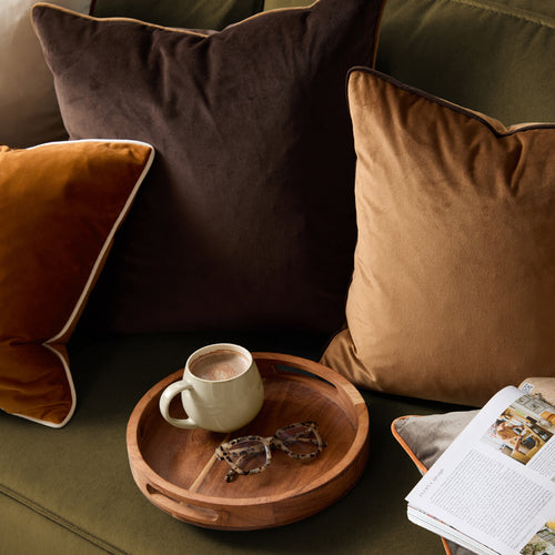 Meridian Velvet Cushion Chocolate/Caramel
