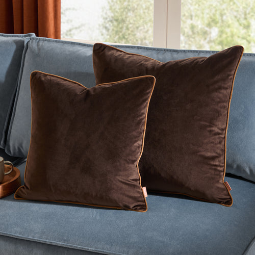 Meridian Velvet Cushion Chocolate/Caramel