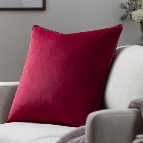 Plain Red Cushions - Meridian Velvet Cushion Cover Cranberry/Mocha Paoletti