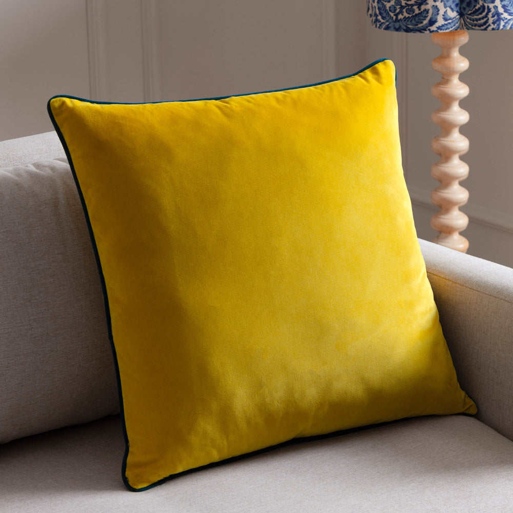 Meridian Yellow Velvet Cushion Cover Cylon Teal Cushions Paoletti furn