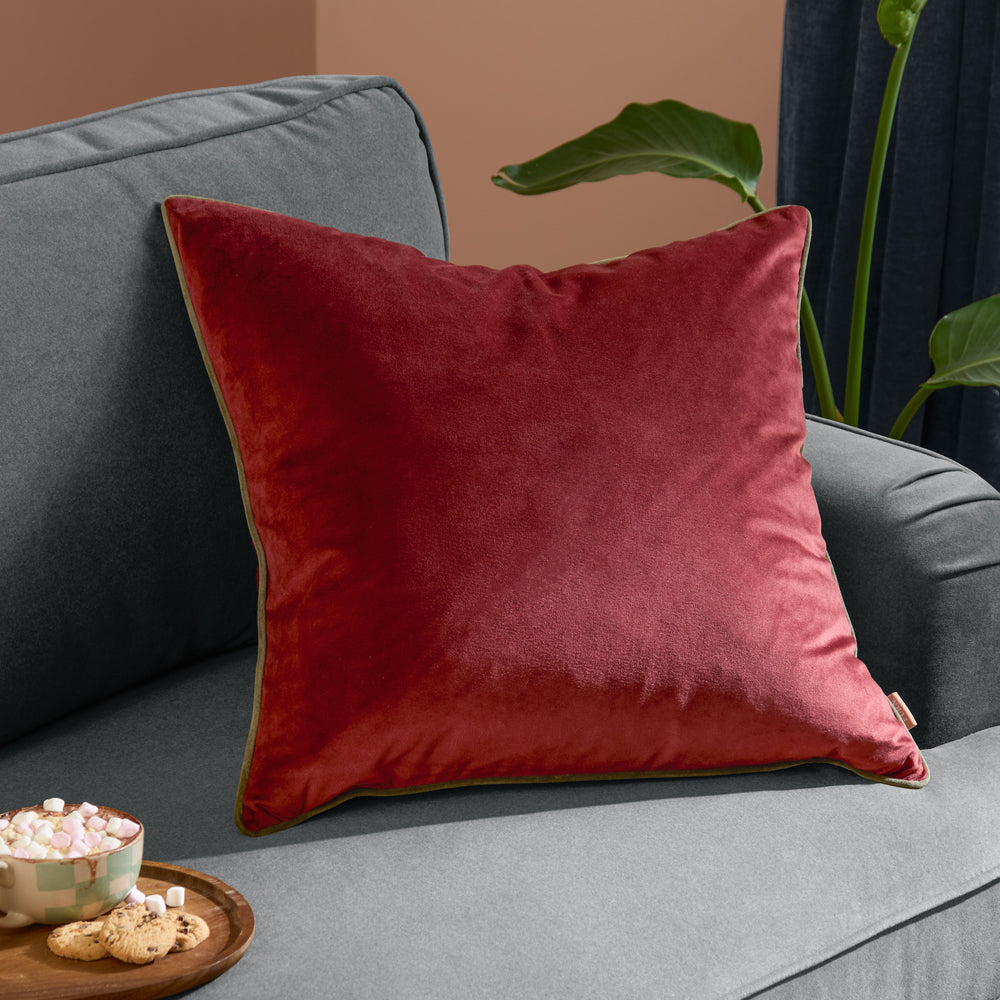 Meridian Velvet Cushion Dark Red/Fir Green
