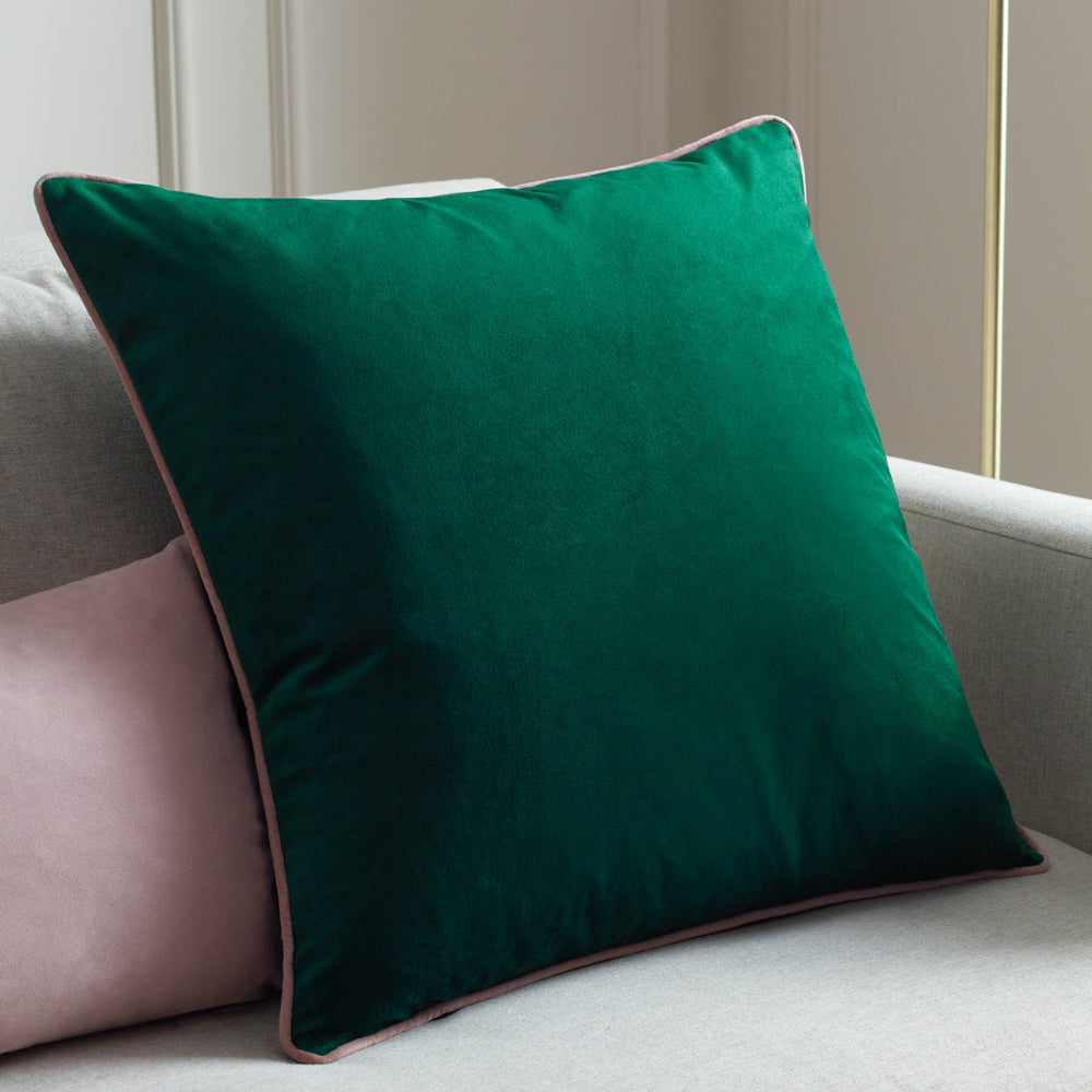 Meridian Green Velvet Cushion Cover Emerald Blush Cushions Paoletti furn