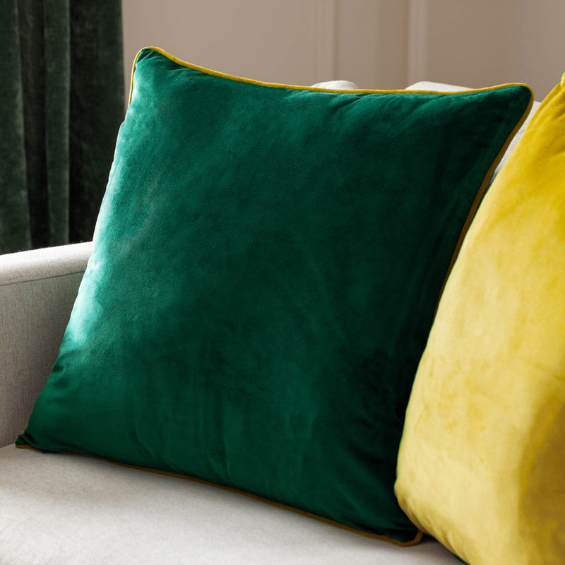 Plain Green Cushions - Meridian Velvet Cushion Cover Emerald/Moss Paoletti