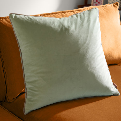Plain Green Cushions - Meridian Velvet Cushion Cover Eucalyptus/Natural Furn