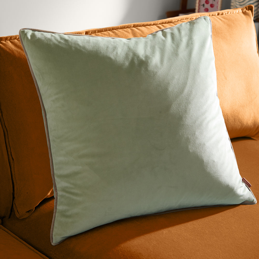 Meridian Velvet Cushion Eucalyptus/Natural