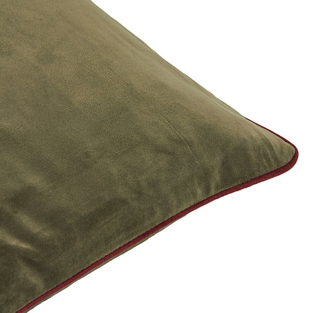 Meridian Velvet Cushion Fir Green/Dark Red