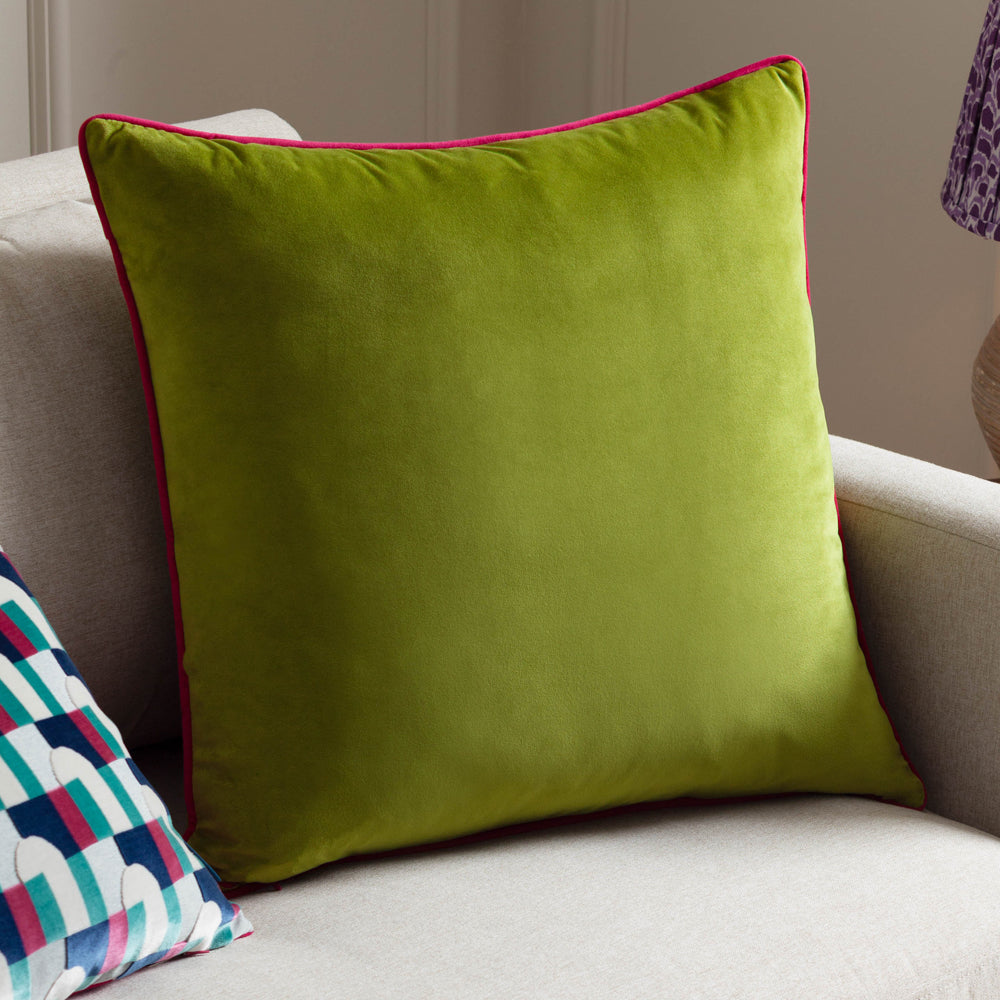 Meridian Green Velvet Cushion Cover Lime Hot Pink Cushions Paoletti furn