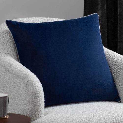 Plain Blue Cushions - Meridian Velvet Cushion Cover Navy/Silver Paoletti