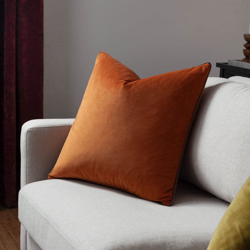 Plain Orange Cushions - Meridian Velvet Cushion Cover Pumpkin/Mocha Paoletti