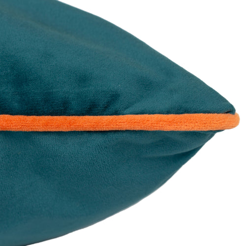 Plain Blue Cushions - Meridian Velvet Cushion Cover Teal/Clementine Paoletti